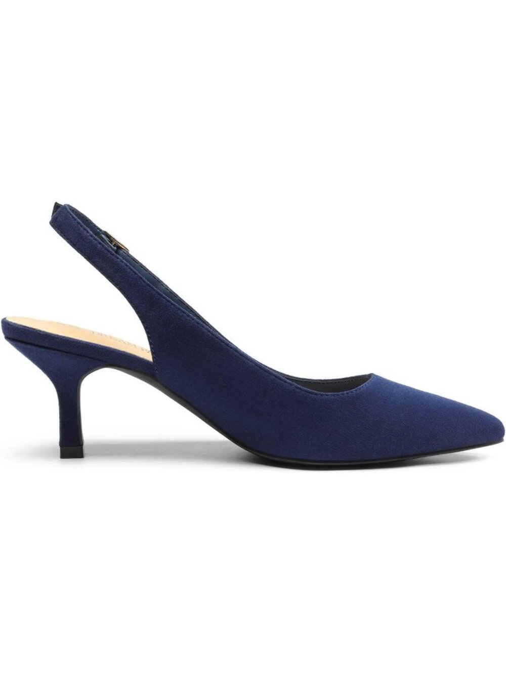 Women's Navy Suede Low Kitten Heel Slingback Pointed Toe Party Shoes - Picture 4 of 5